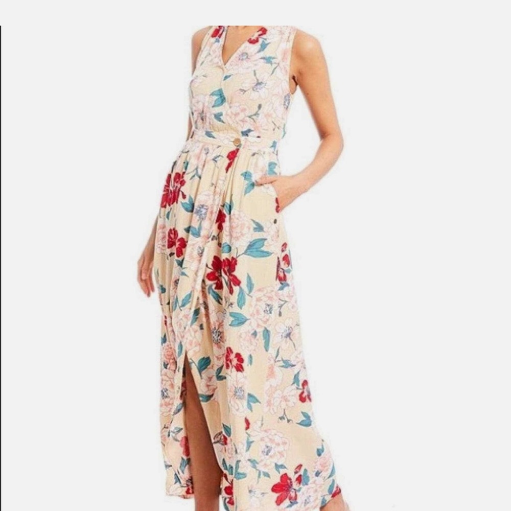 Roxy "In The Mood For Dance" cream and red floral print midi wrap dress